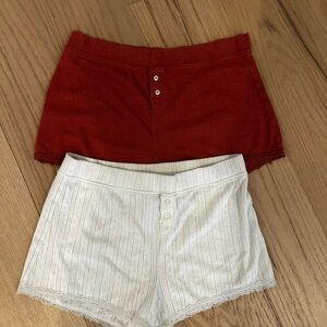 Women's Red and White Lace Trim Shorts